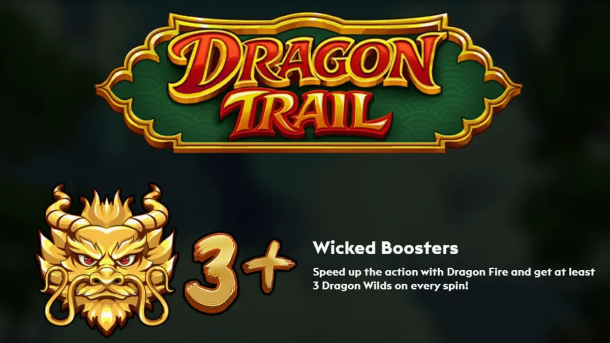 Makulay na dragon at gintong barya sa Dragon Trail slot machine.